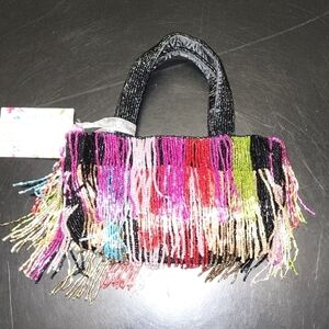 Handcrafted In India Multicolored Fringe Beaded Small Handbag